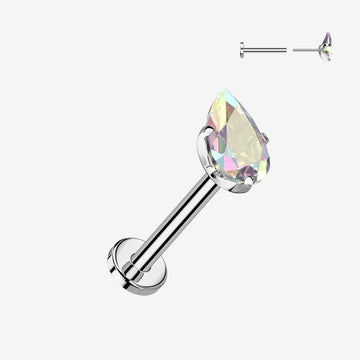 Implant Grade Titanium OneFit Threadless Teardrop Gem Sparkle Top Flat Back Labret-Aurora Borealis